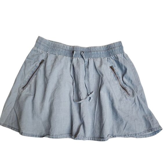 Fabletics Light Blue Chambray Denim Skirt with Drawstring Sz Lg - Picture 2 of 6